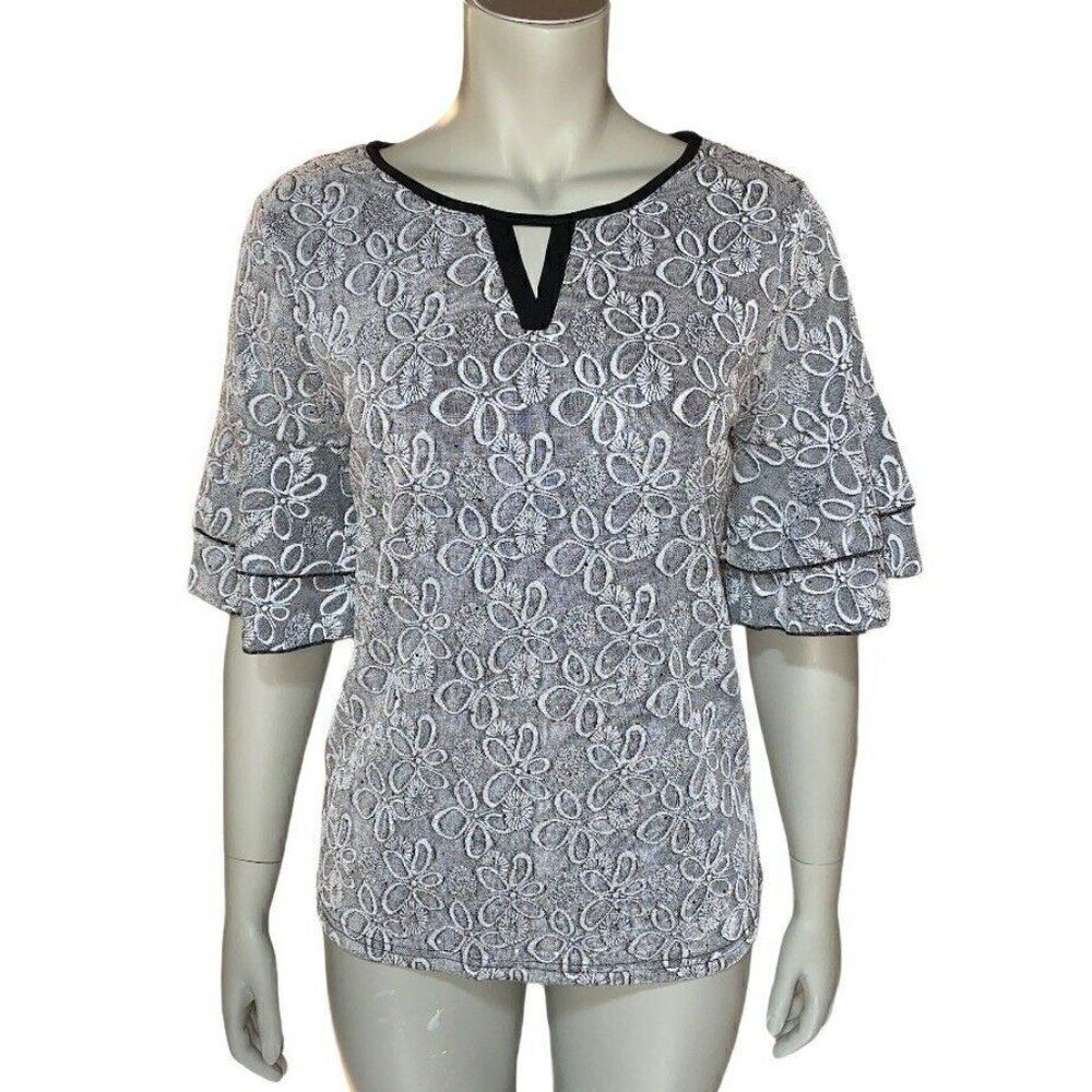 Chances R Keyhole V-neck Double Bell Sleeve Blouse